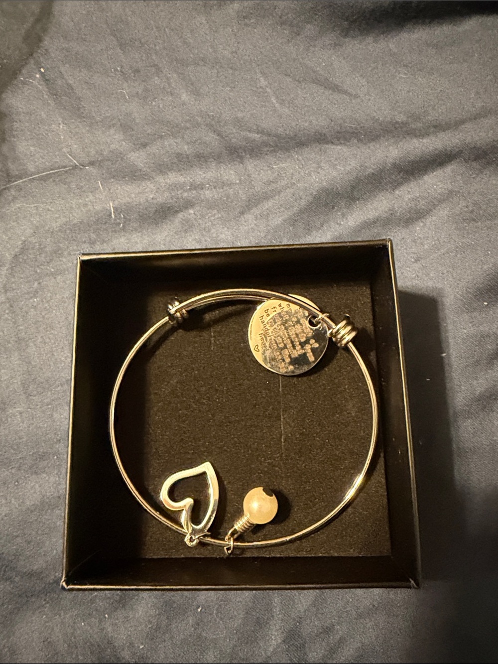 Delicate silverTone Heart Charm Bangle Bracelet for loss of loved one